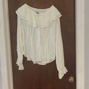 Theo Medium White Long Sleeve Ruffled Blouse